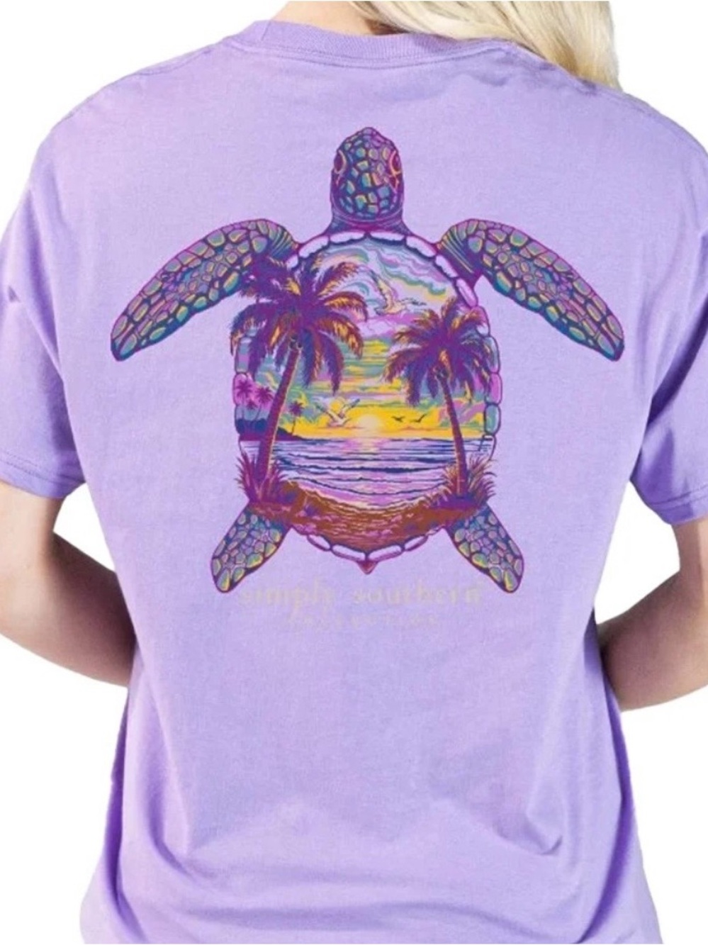 New Simply Southern Sunset Turtle Purple Paradise Shirt 2XL XXL